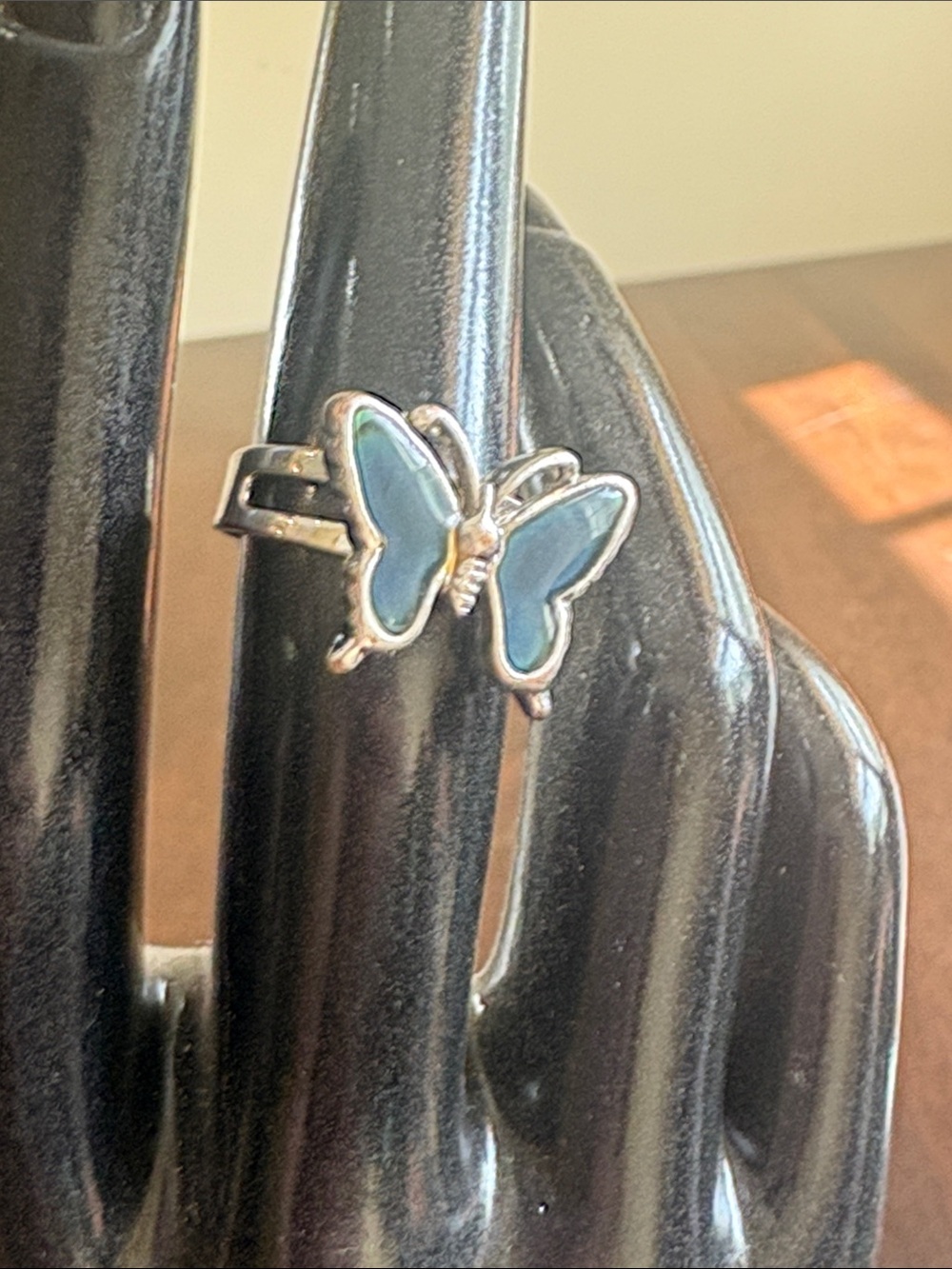 Blue Irridescent Butterfly Ring